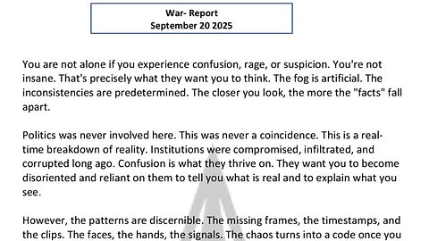 WAR REPORT - SEPT 20 2025 - YOU ARE NOT ALONE