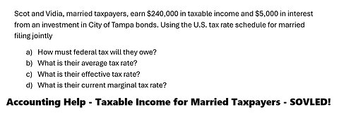 Accounting Help: Scot and Vidia, married taxpayers, earn $240,000 in taxable income and $5,000 in