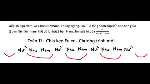 Toán 11: Chia kẹo Euler: Xếp 15 bạn Nam và 4 bạn Nữ thành 1 hàng ngang. Gọi T là tổng cách sắp