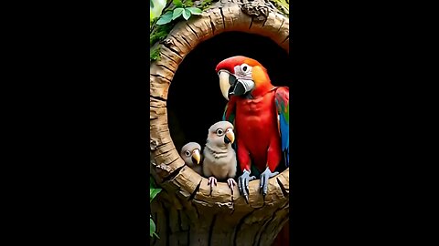 Baby parrot with their mother