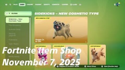 Fortnite Item Shop|November 7, 2025(*New* Sidekick Cosmetics & More)