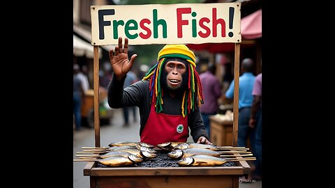 Rasta moneky selling fish