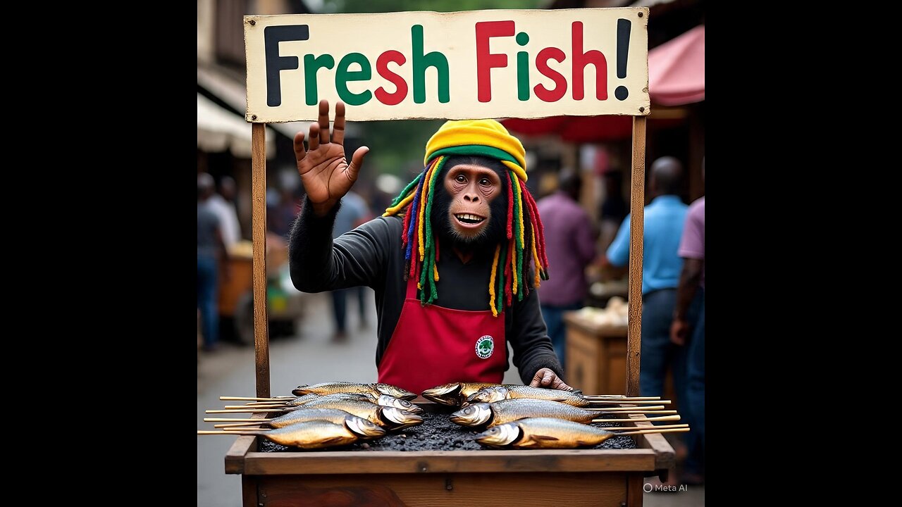 Rasta moneky selling fish