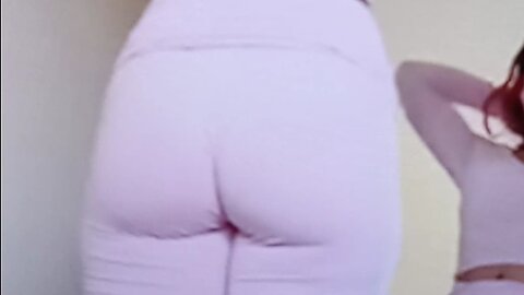 Pink leggings try on