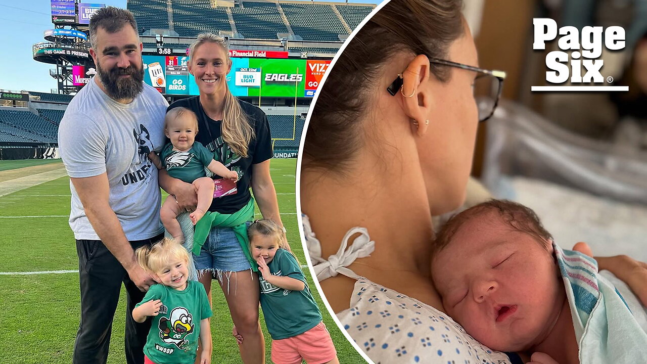 Kylie Kelce and Jason welcome their fourth baby girl as Travis meets her for the first time