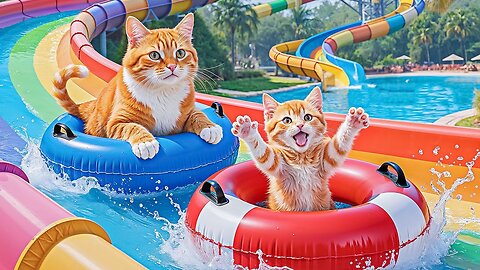 Mama Cat and Kitten Enjoy Waterpark Day After Sweet Grape Harvest 🍇💦🐱 | Peaceful Healing Video 🐾🐱🐥🦆