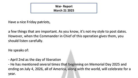 WAR REPORT - MARCH 21 2025 - HAVE A NICE FRIDAY PATRIOTS