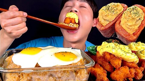 Egg Mayo With Fried Chicken Sapm Egg Rice MuKBang~!!