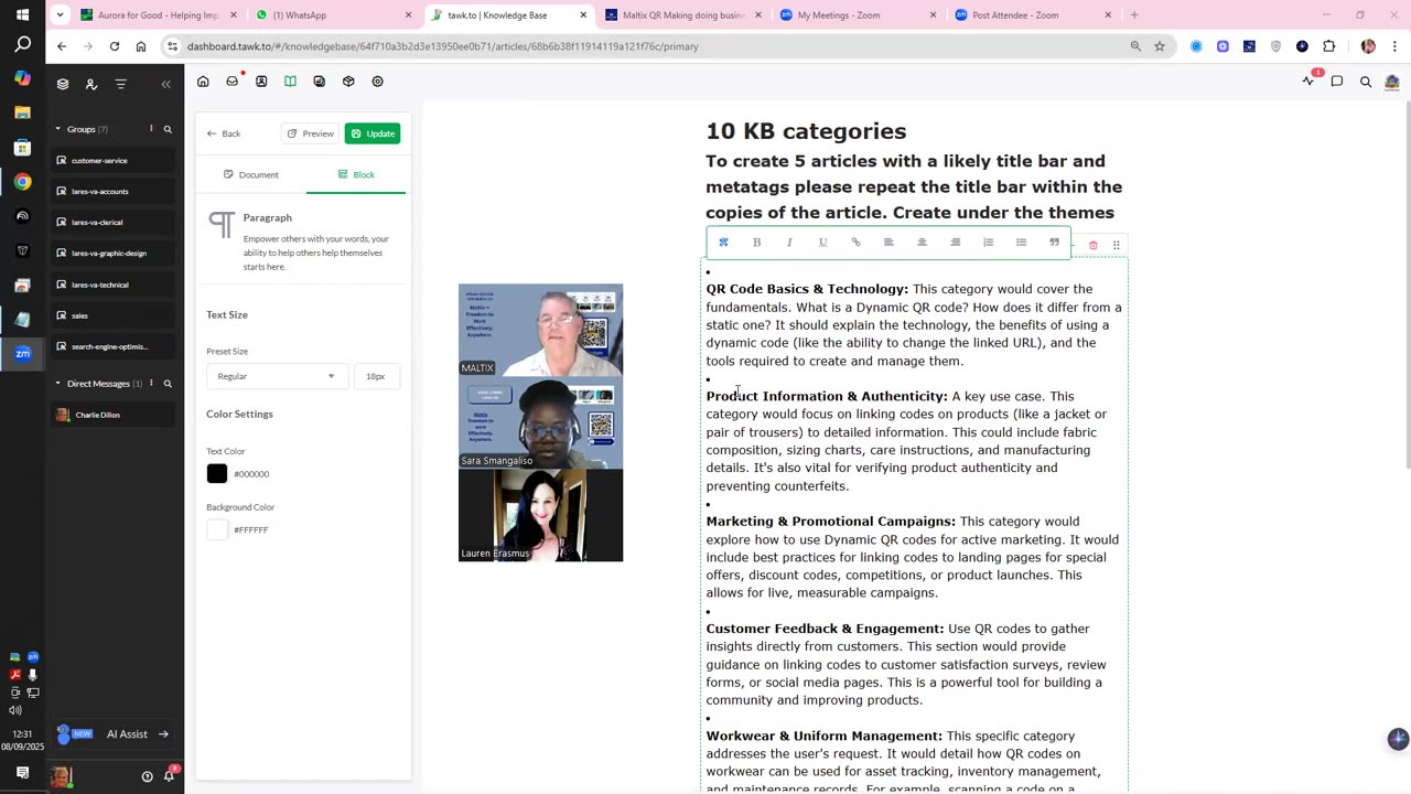 category and article creation