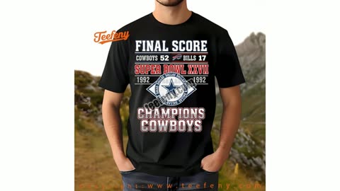 Dallas Cowboys Super Bowl Xxvii Champions Final Score Shirt Adults