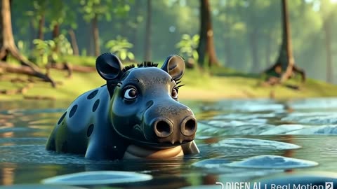 "Hippo Glide 🦛✨ | A Tranquil Swim Through an Animated Forest Stream"