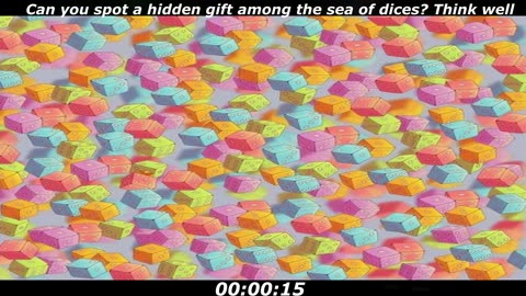 Hidden gift puzzle: Can you spot a hidden gift among the sea of dices? Think well