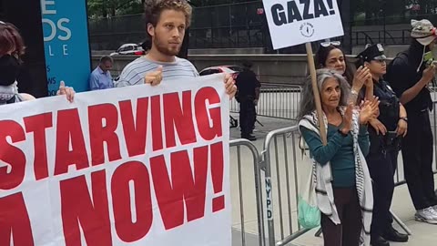 If anti-genocide New Yorkers use a megaphone, NYPD officers would do this.