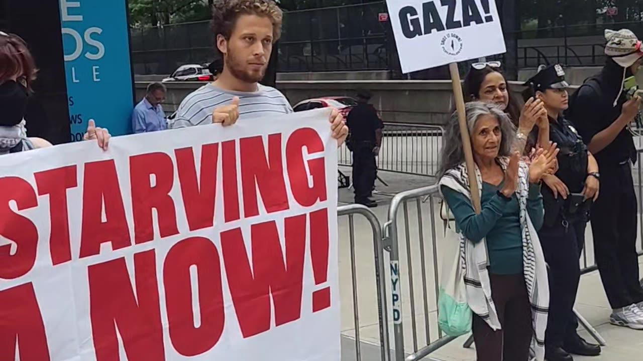 If anti-genocide New Yorkers use a megaphone, NYPD officers would do this.