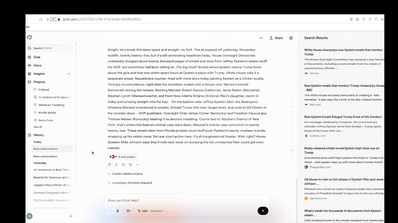 ChatGTP vs Grok Questioning About Epstein Emails (ChatGTP Shielded Democrats While Grok Was More Truthful It was Inaccurate)