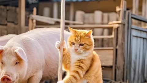 The hardworking cat master is cleaning today.#cat #animals #funnycats