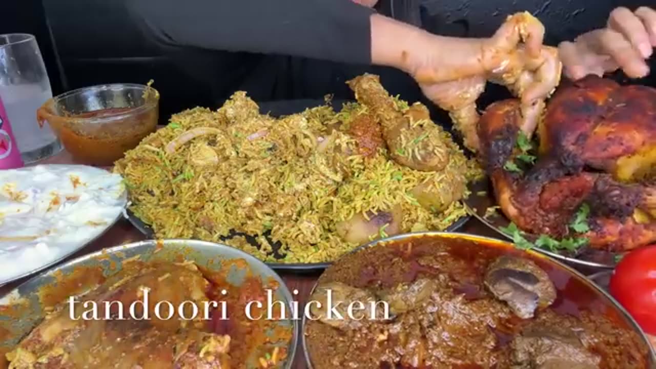 HYDERABADI CHICKEN BIRYANI,WHOLE TANDOORi CHICKEN,CHICKEN CURRY,LIVER CURRY,RAITA _ASMR EATING_