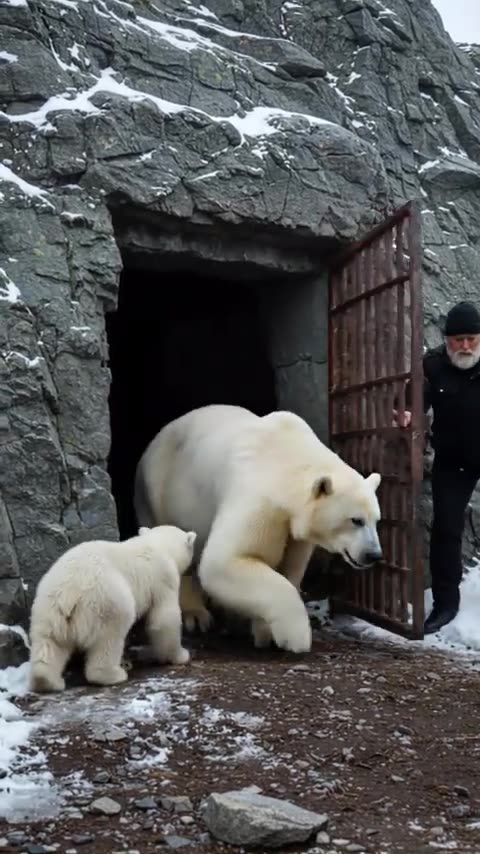 A Little Polar Bear Cub Rescues Its Mother with the Help of an Old Man