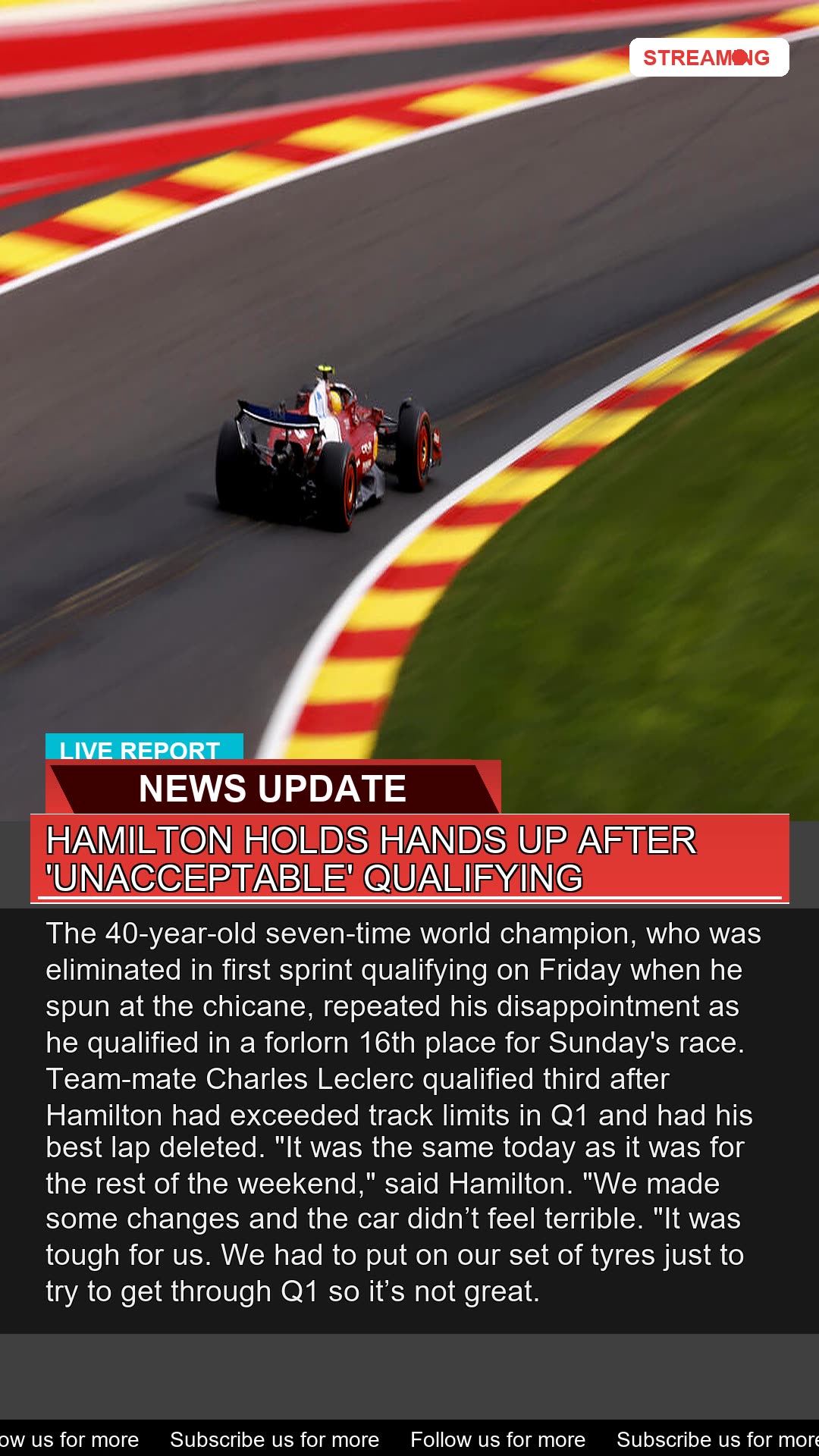 Hamilton Holds Hands up After Unacceptable Quali