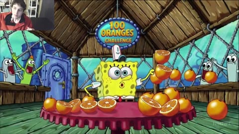 SpongeBob SquarePants Attempts Orange Eating Challenge Fake Funny Parody 2D Animated Cartoon Video