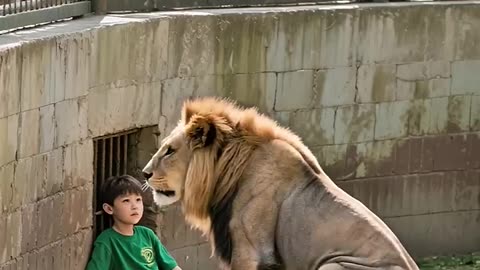 SHOCKING! LION GENTLY TENDS TO BOY IN ENCLOSURE