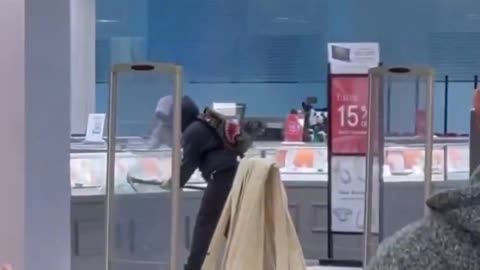 WOW 🇨🇦 just a PICKAXE in action at another jewelry store robbery, smash and grab.