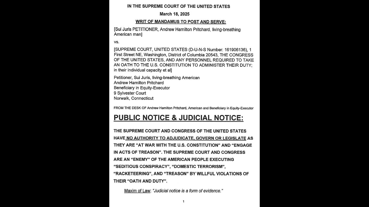 PUBLIC NOTICE: SUPREME COURT & CONGRESS-NO AUTHORITY