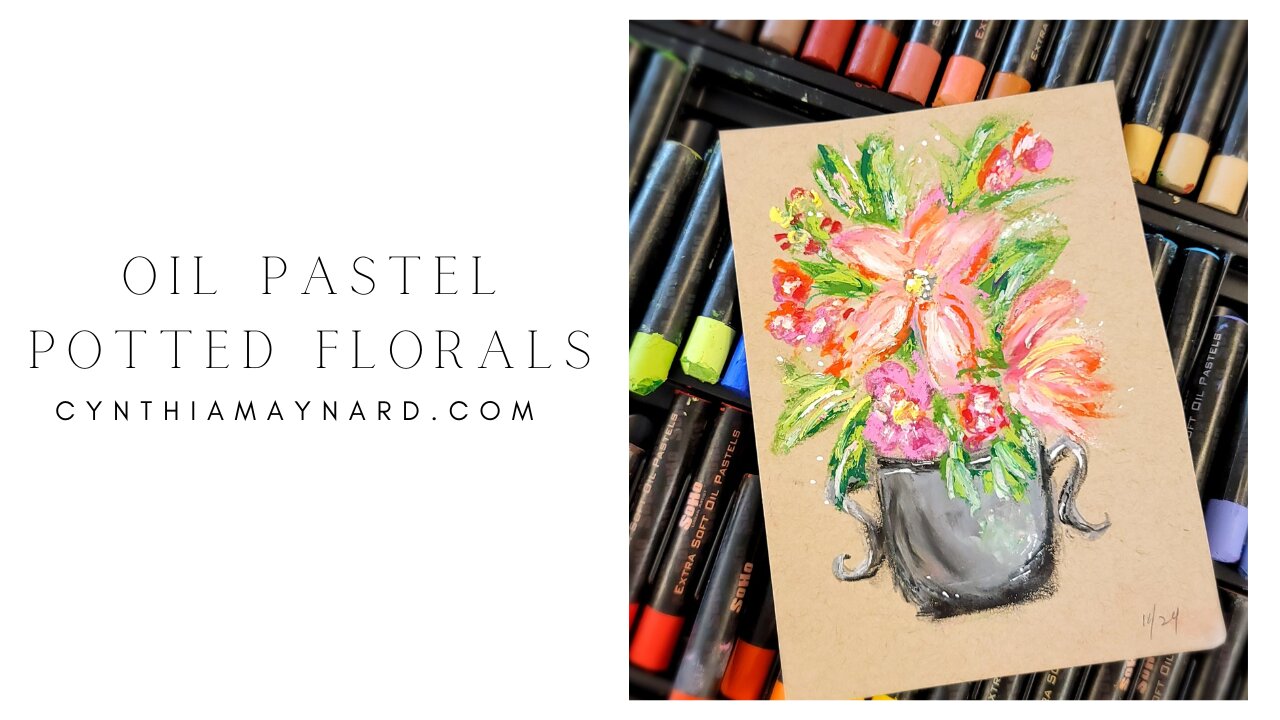 Oil Pastel Florals in a Pot