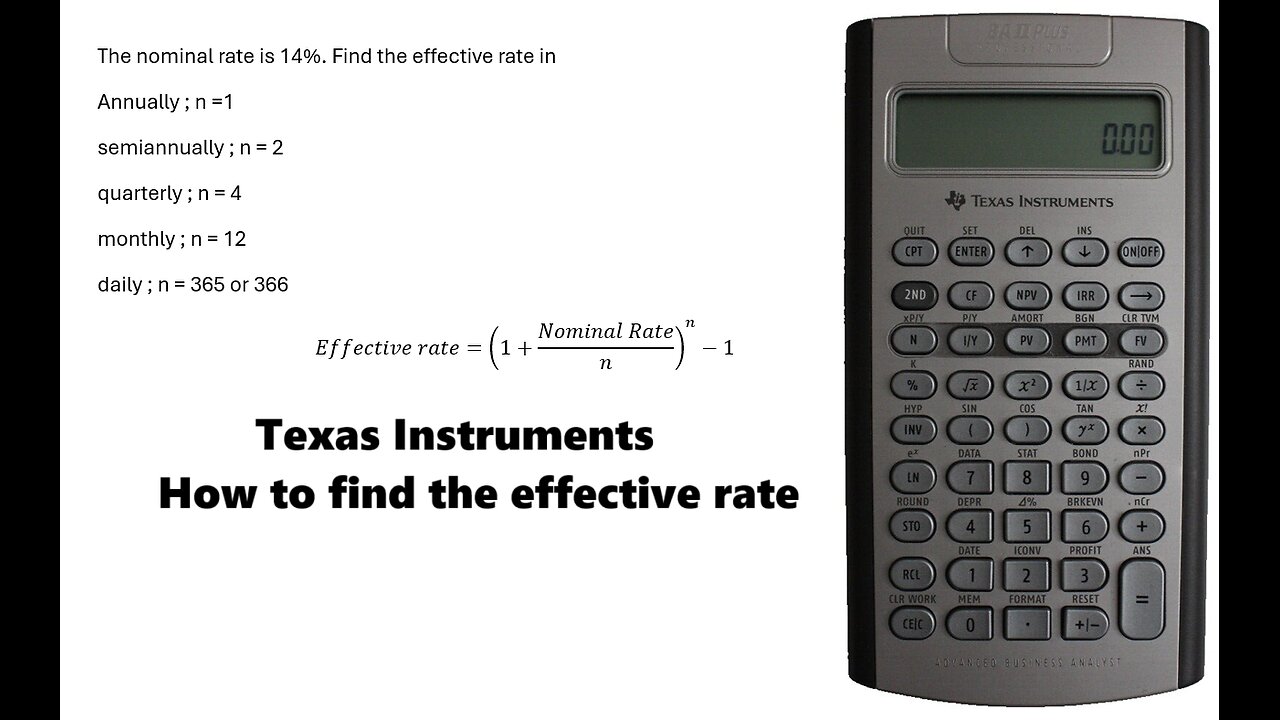 Finance Help with Texas Instruments BAII: How to find the effective rate from nominal rate?