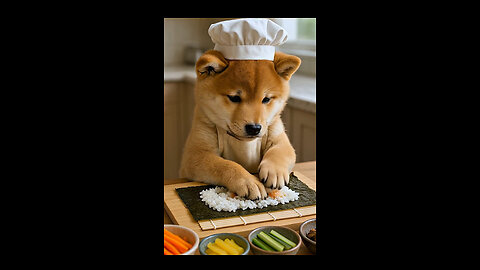 A Chef Puppy Cooking Gimbap