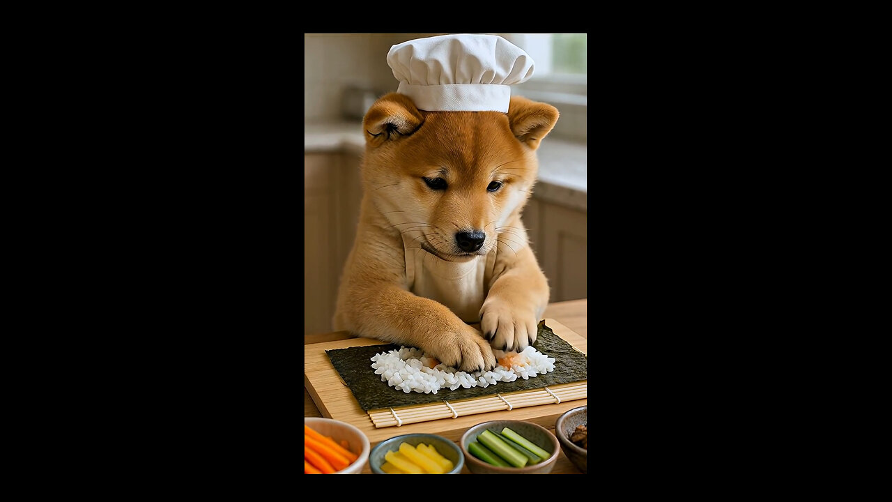 A Chef Puppy Cooking Gimbap