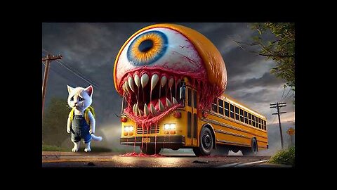 😱🚌The kitten encountered a mutated school bus monster on its way to school!🐱💥 #ai #story #catshorts
