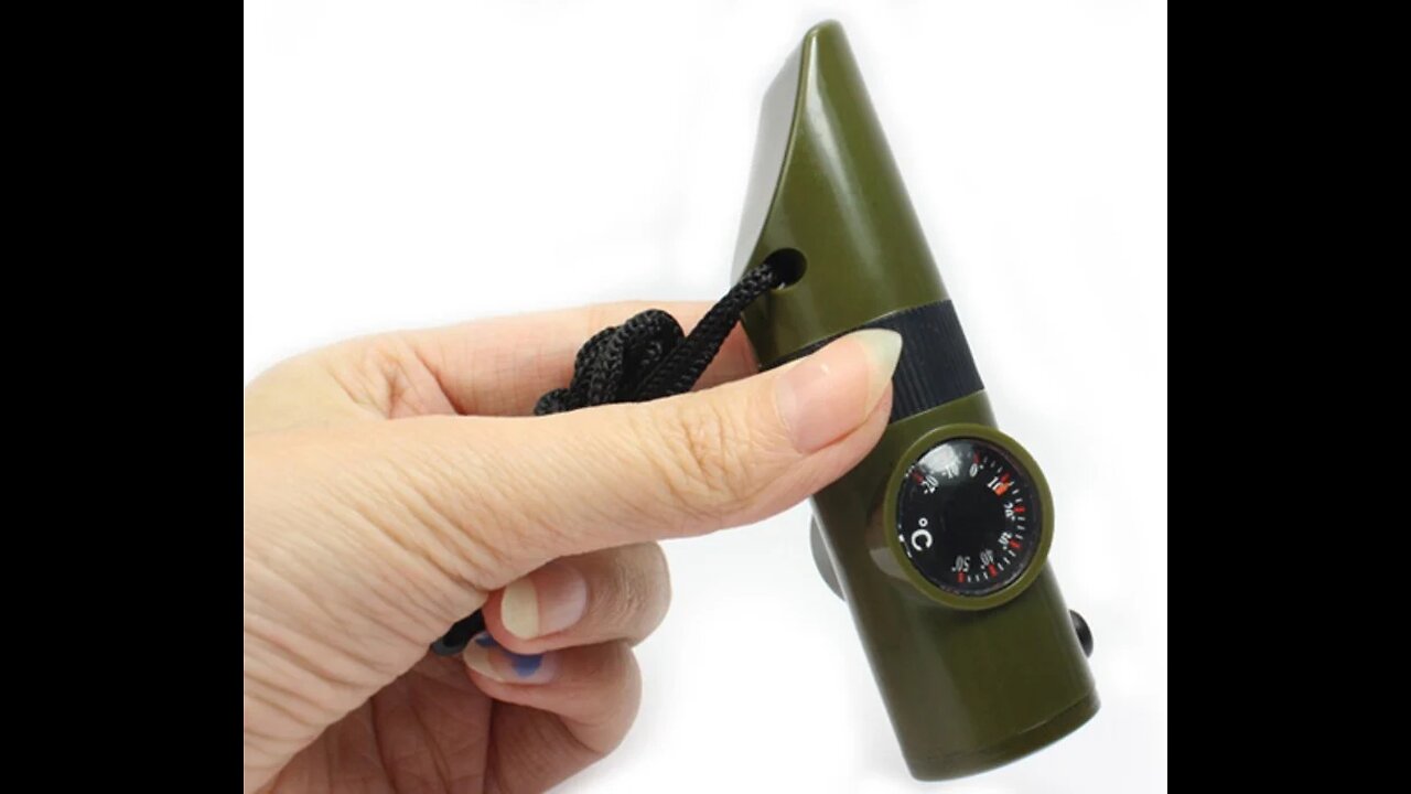 7-in-1 Emergency Survival Whistle with Flashlight, Compass, Thermometer, Magnifier, Reflector