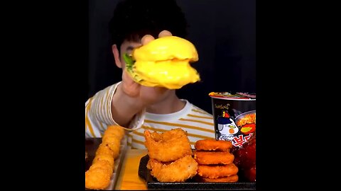 Spicy Noodles, Cheese Burger, Deep Fried Shrimp, onion rings , cheese ball