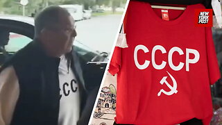 Sergei Lavrov arrives in Alaska wearing USSR sweatshirt