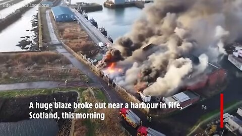 Massive fire erupts at UK harbour as several lorries go up in flames