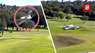 Shocking moment plane makes emergency crash landing on golf course