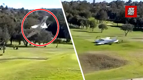 Shocking moment plane makes emergency crash landing on golf course