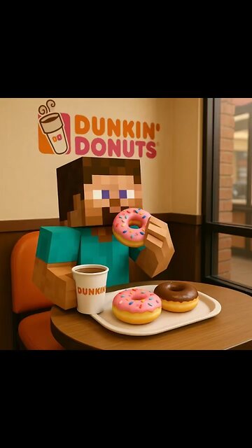 Minecraft Steve eating a doughnut in Minecraft