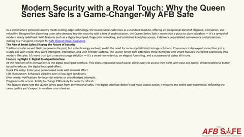 Modern Security with a Royal Touch: Why the Queen Series Safe Is a Game-Changer-My AFB Safe