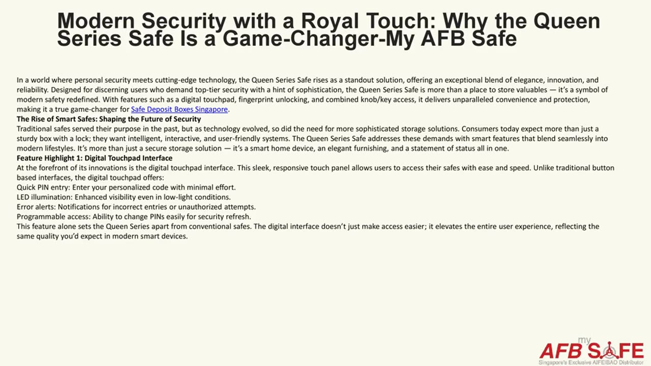 Modern Security with a Royal Touch: Why the Queen Series Safe Is a Game-Changer-My AFB Safe