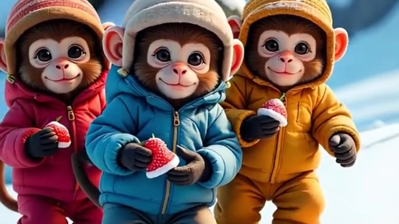 3 AI Monkeys Sledding Down the snow! 🐒❄