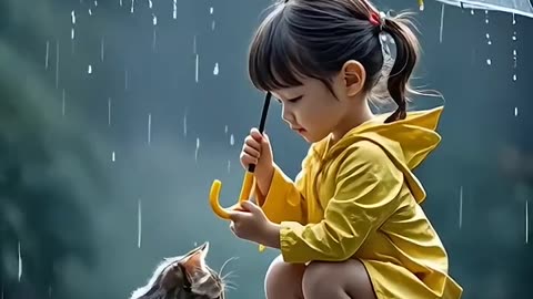 Cute Girl Save little Kitten in rain || INtellitoon || Viral Cat || Ai Video || Animation Video