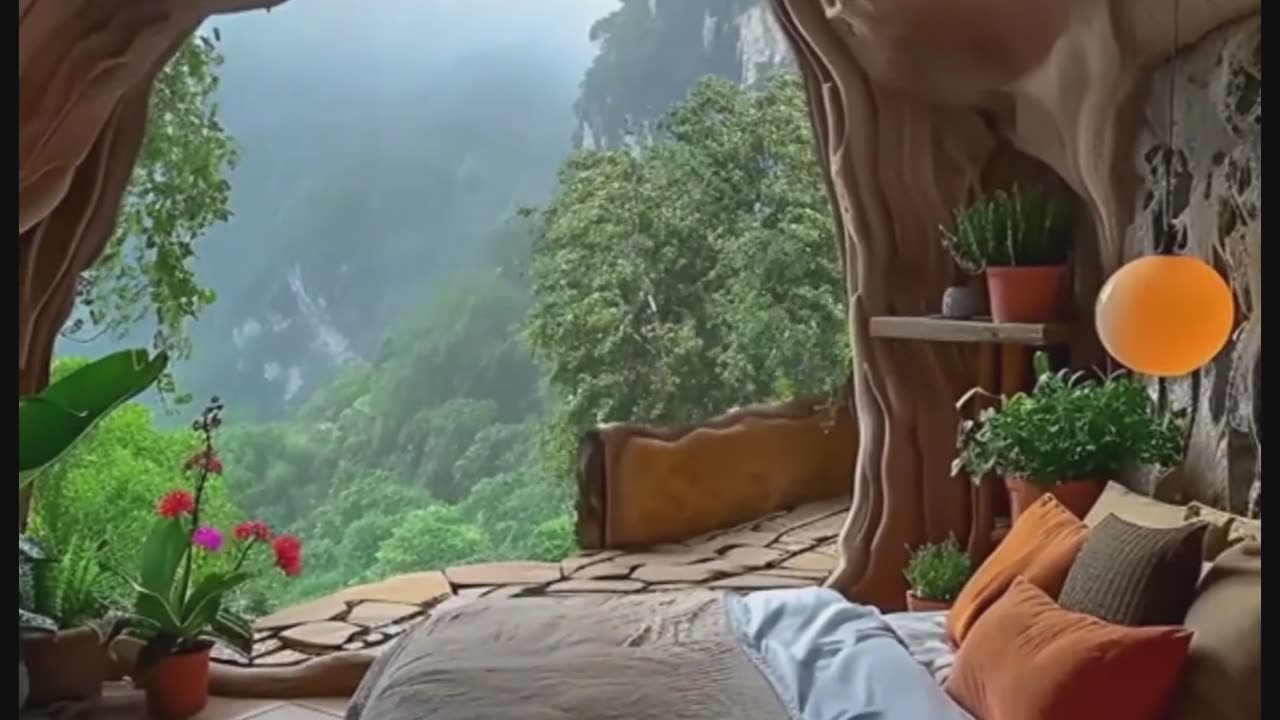 Bedroom with Breathtaking Mountain Views, Cozy Earth-Toned Decor.