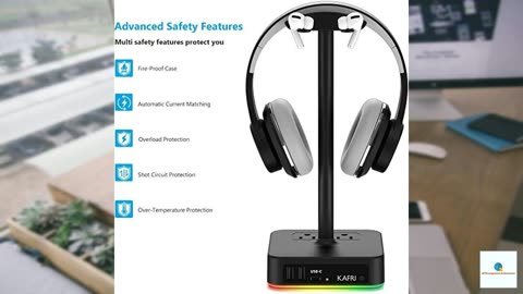 KAFRI RGB Headphone Stand with USB A&C Charger Desk Gaming Headset Holder Hanger Rack with