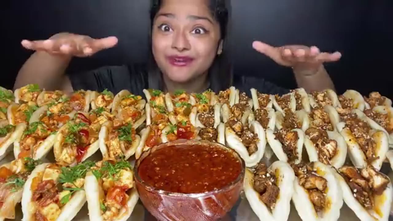 50 STUFFED BAO BUN EATING CHALLENGE 😋 CHICKEN STUFFED BAO BUNS AND PANEER STUFFED BAO BUN _ MUKBANG