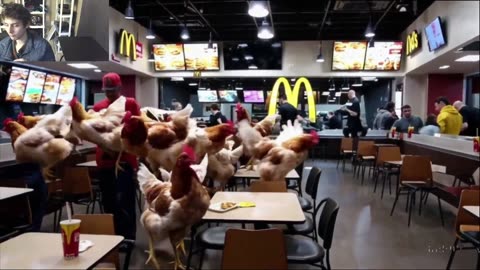 Outtake #1,094 Of Over 5 Chickens Roam Around A McDonald's Restaurant Fake Funny Parody Video