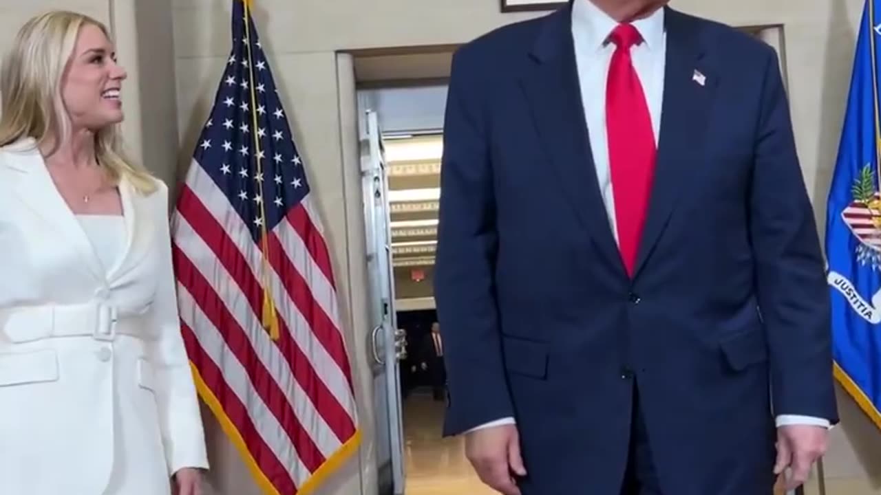AG Pam Bondi shows President Trump his portrait hanging at the DOJ on his