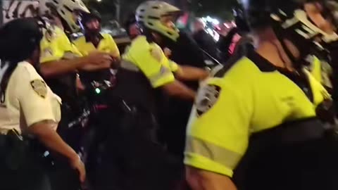 NYPD officers and peaceful ANTI-GENOCIDE New Yorkers, a year ago.