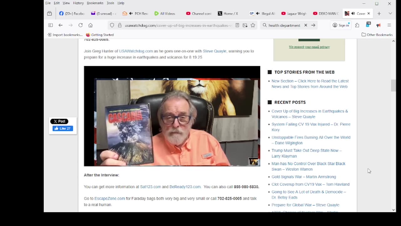 Cover Up of Big Increases in Earthquakes & Volcanos – Steve Quayle
